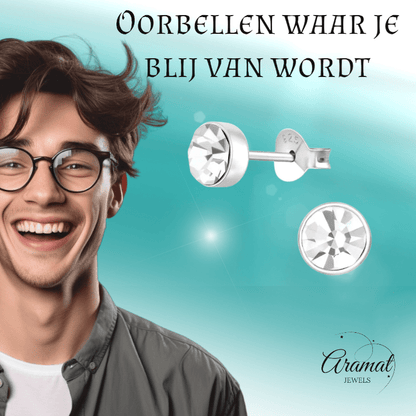 Zilveren kristal oorstekers – 5 mm - Transparante steen - oor219 - 36267 - Oorbellen kopen# - 5mm - 925 Zilver - alles