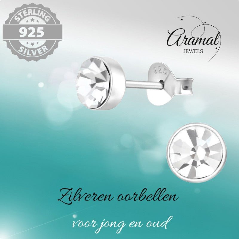 Zilveren kristal oorstekers – 5 mm - Transparante steen - oor219 - 36267 - Oorbellen kopen# - 5mm - 925 Zilver - alles