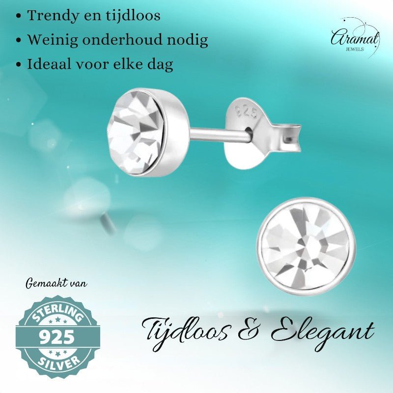 Zilveren kristal oorstekers – 5 mm - Transparante steen - oor219 - 36267 - Oorbellen kopen# - 5mm - 925 Zilver - alles