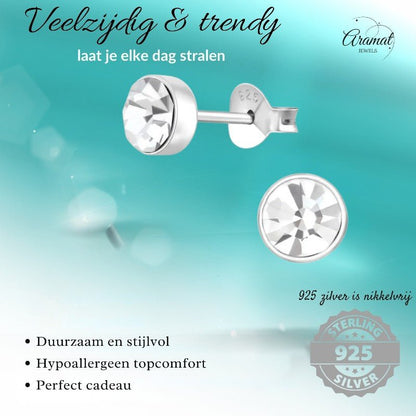 Zilveren kristal oorstekers – 5 mm - Transparante steen - oor219 - 36267 - Oorbellen kopen# - 5mm - 925 Zilver - alles