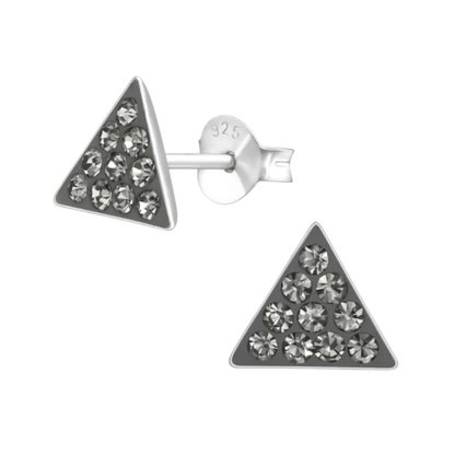 Zilveren Kristallen Oorbellen driehoek Black Diamond - Aramat Jewels - Oorbellen - cadeautip