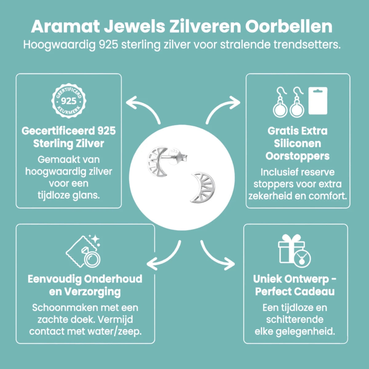 Zilveren Maan Oorbellen opengewerkt - 8x7mm - Aramat Jewels - Oorbellen - cadeautip