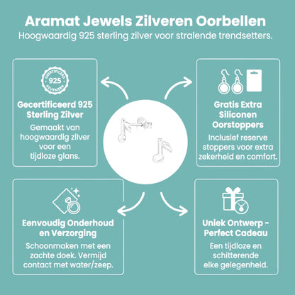 Zilveren Muzieknoot Oorstekers 7×6 mm - Aramat Jewels - Oorbellen - cadeautip