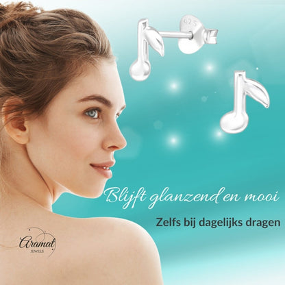 Zilveren Muzieknoot Oorstekers 7×6 mm - Aramat Jewels - Oorbellen - cadeautip