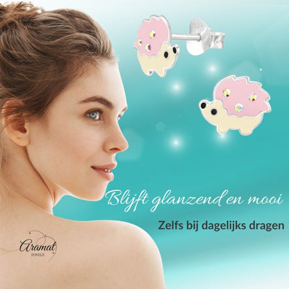 Zilveren Oorbellen Egel - Schattige Dieren Oorbellen - Aramat Jewels - Oorbellen - cadeautip