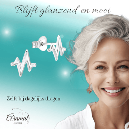 Zilveren Oorbellen hartslag symbool - oor921 - 28607 - Oorbellen kopen# - Heartbeat - 7mm - 7mm - 925 Zilver