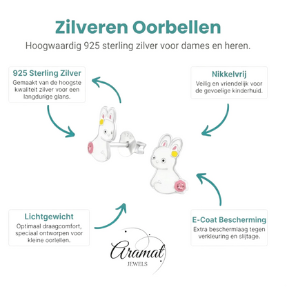 Zilveren Oorbellen Konijn - Wit Emaille - Aramat Jewels - Oorbellen - cadeautip
