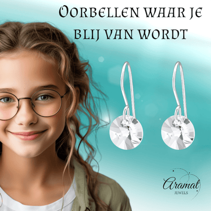 Zilveren Oorhangers - Transparant Kristal - 8mm - oor3258 - 27940 - Oorhangers kopen# - 20mm - 925 Zilver - alles