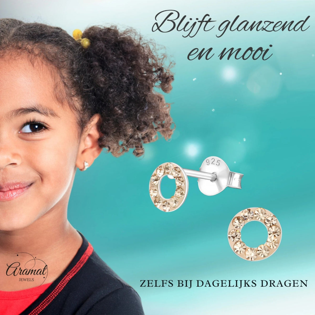 Zilveren open cirkel oorbellen champagne kristal - Aramat Jewels - Oorbellen - cadeautip