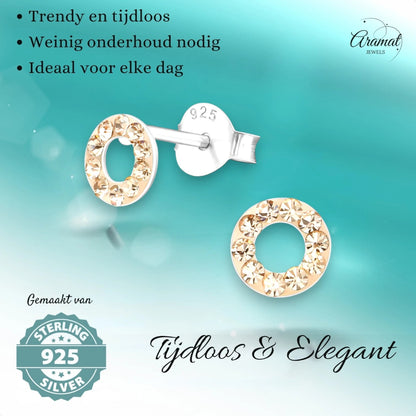 Zilveren open cirkel oorbellen champagne kristal - Aramat Jewels - Oorbellen - cadeautip