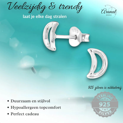 Zilveren Open Maan Oorstekers 6×4 mm - oor848 - 28613 - Oorbellen kopen# - 6mm - 925 Zilver - alles