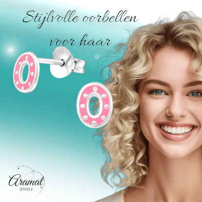 Zilveren ovale oorstekers met roze emaille – 6x5 mm - oor4744 - 30907 - Oorbellen kopen# - 6mm - 925 Zilver - alles