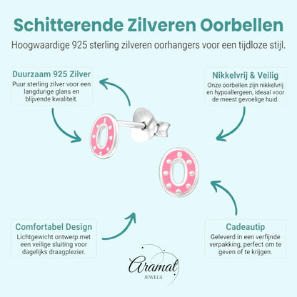 Zilveren ovale oorstekers met roze emaille – 6x5 mm - Aramat Jewels - Oorbellen - cadeautip