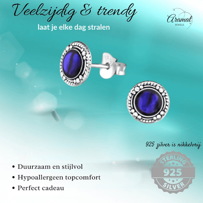 Zilveren Paarse Abalone Oorbellen 8 mm dames - oor978 - Oorbellen kopen# - 8mm - 925 Zilver - Abalone
