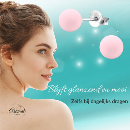 Zilveren Parel Oorbellen - Mat Poeder Roze - 8mm - Aramat Jewels - Oorbellen - cadeautip