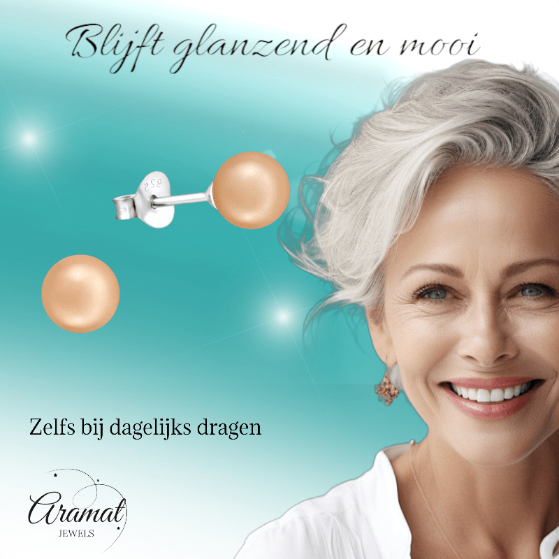 Zilveren Pareloorbellen - Licht Zalmkleurig - 6mm - oor1243 - 31183 - Oorbellen kopen