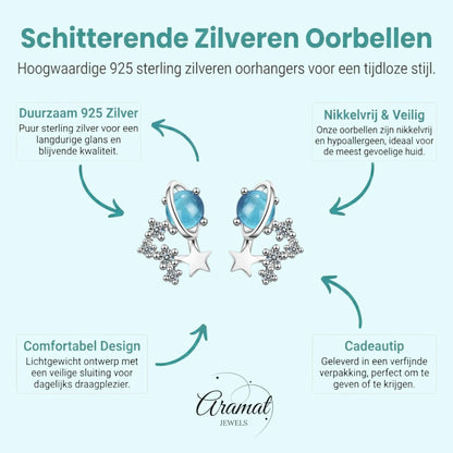 Zilveren Planeet Oorbellen met Blauwe Kristallen - Aramat Jewels - Oorbellen - cadeautip