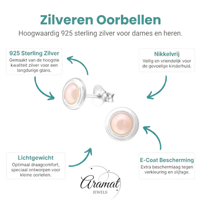 Zilveren Roze Pareloorbellen – 7mm – Tijdloos - Aramat Jewels - Oorbellen - cadeautip