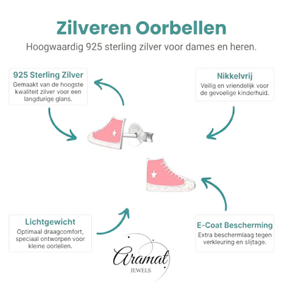 Zilveren Sneaker Oorbellen – Roze Emaille – 10x6mm - Aramat Jewels - Oorbellen - cadeautip