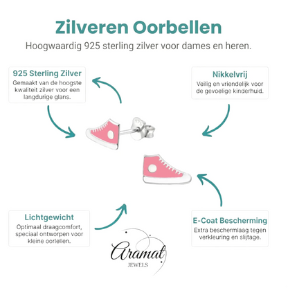 Zilveren Sneaker Oorbellen – Roze en Witte Emaille – 10x6mm - Aramat Jewels - Oorbellen - cadeautip