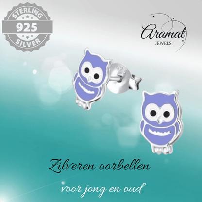 Zilveren Uiltjes Oorbellen Paars 9x7 mm - oor837 - Oorbellen kopen# - 925 Zilver - 9mm - alles