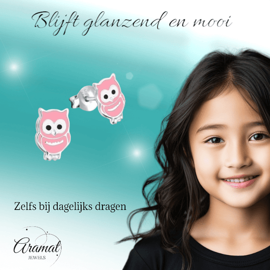 Zilveren Uiltjes Oorbellen Roze 9mm - oor263 - 308 - Oorbellen kopen# - 925 Zilver - 9mm - alles