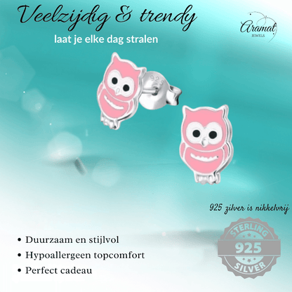Zilveren Uiltjes Oorbellen Roze 9mm - oor263 - 308 - Oorbellen kopen# - 925 Zilver - 9mm - alles