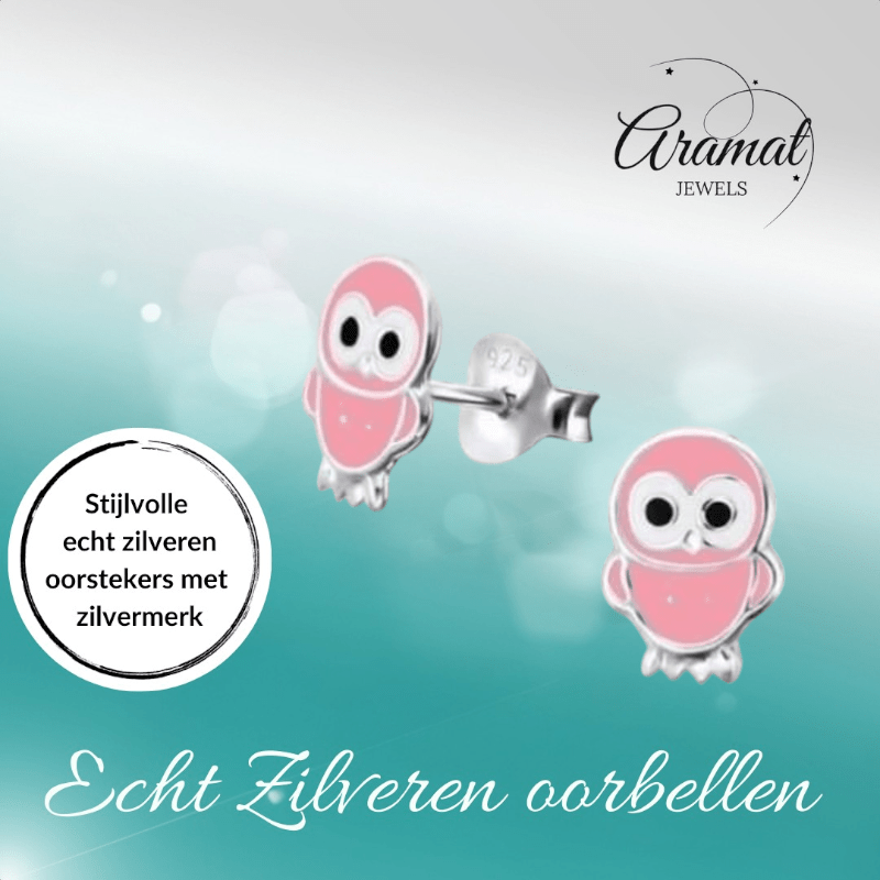 Zilveren Uiltjes Oorbellen Roze 9x6 mm - oor310 - 910 - Oorbellen kopen# - 925 Zilver - 9mm - alles