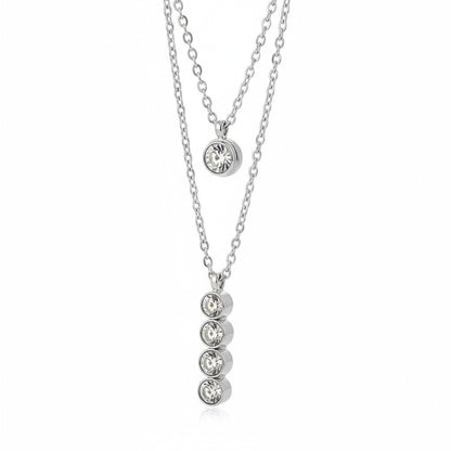 Zilverkleurige Aramat Jewels Dubbele Ketting met Zirkonia - Aramat Jewels - Halskettingen - cadeautip