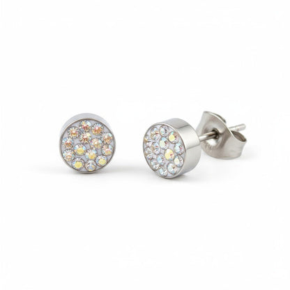 Zilverkleurige oorstekers met AB kristal – 6 mm - Aramat Jewels - Oorbellen - cadeautip
