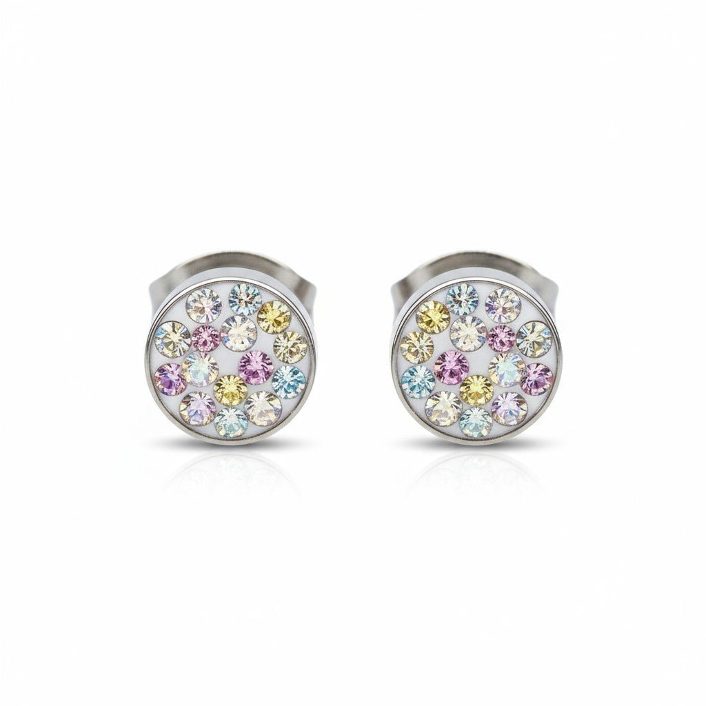 Zilverkleurige oorstekers met AB kristal – 6 mm - Aramat Jewels - Oorbellen - cadeautip