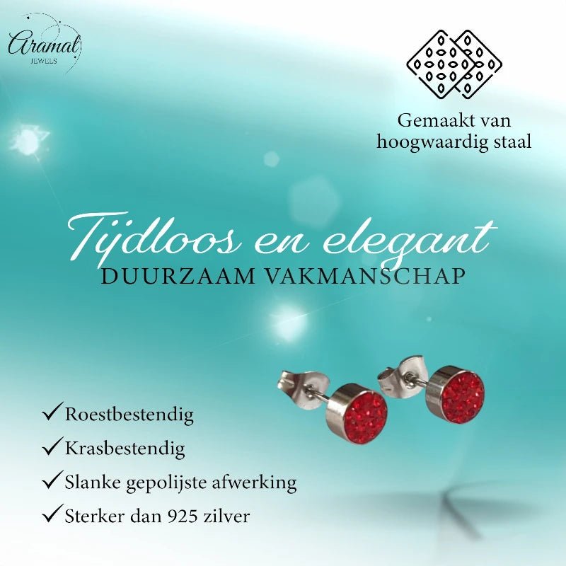 Zilverkleurige oorstekers met rode kristallen – 6 mm - oor3083 - Oorbellen kopen# - 6mm - alles - cadeau