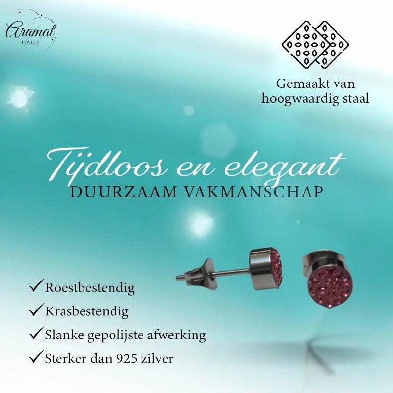 Zilverkleurige oorstekers met roze kristal – 6 mm - oor3085 - Oorbellen kopen# - 6mm - alles - cadeau