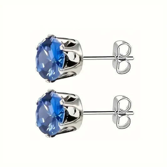 Zilverkleurige RVS Oorstekers met Blauwe Zirkonia - 8 mm - Aramat Jewels - Oorbellen - cadeautip