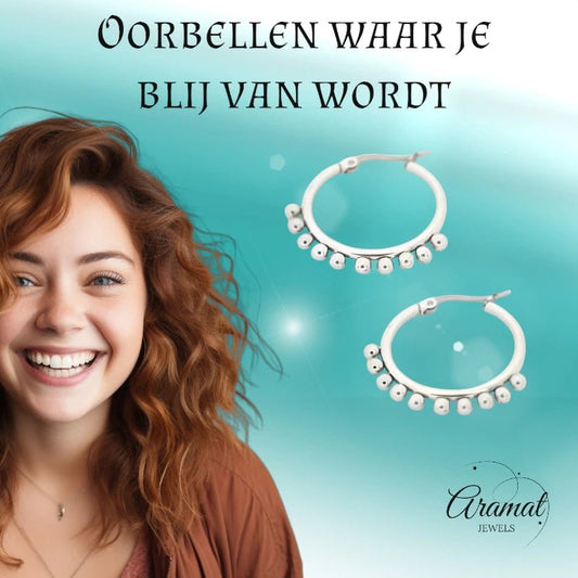 Zilverkleurige Stalen Oorringen met Bolletjes | 20mm - oor1600 - E126 - 004 - Oorringen kopen# - 20mm - alles - boho