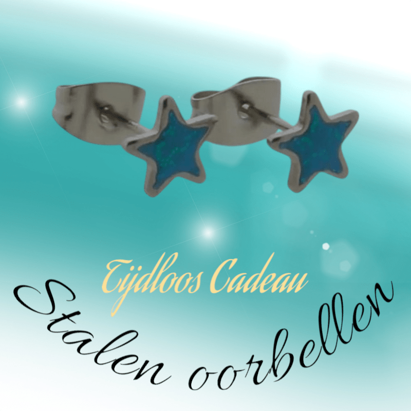 Zilverkleurige Ster Oorbellen Blauw Glitter - oor6179 - YY - Oorbellen kopen# - 6mm - alles - blauw