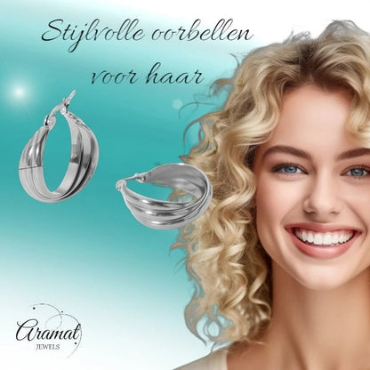 Zilverkleurige Triple Oorringen 22x8mm – Strakke look, driedubbel effect - oor6301 - 25438 - Oorringen kopen# - 22mm - alles - cadeau