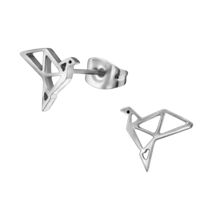 Zilverkleurige Vogel Oorbellen Origami 9mm RVS - Aramat Jewels - Oorbellen - cadeautip