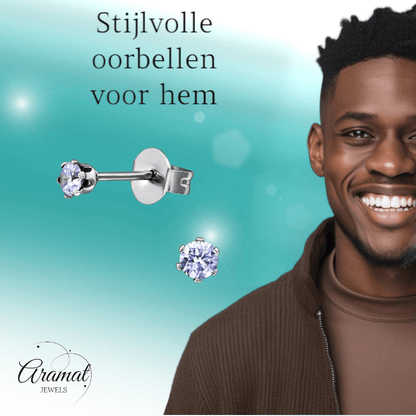 Zilverkleurige Zirkonia Oorbellen 3mm Lila - Aramat Jewels - Oorbellen - cadeautip