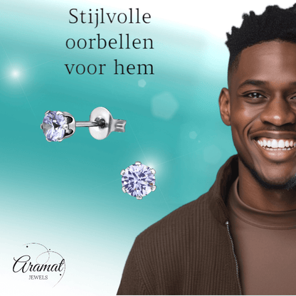 Zilverkleurige Zirkonia Oorbellen 4mm Lila - Aramat Jewels - Oorbellen - cadeautip