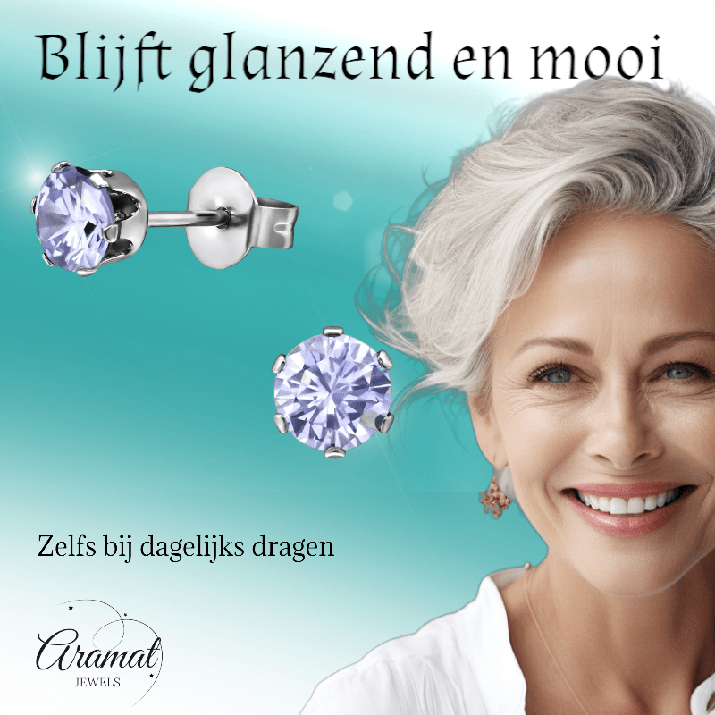 Zilverkleurige Zirkonia Oorbellen 5mm Lila - Aramat Jewels - Oorbellen - cadeautip