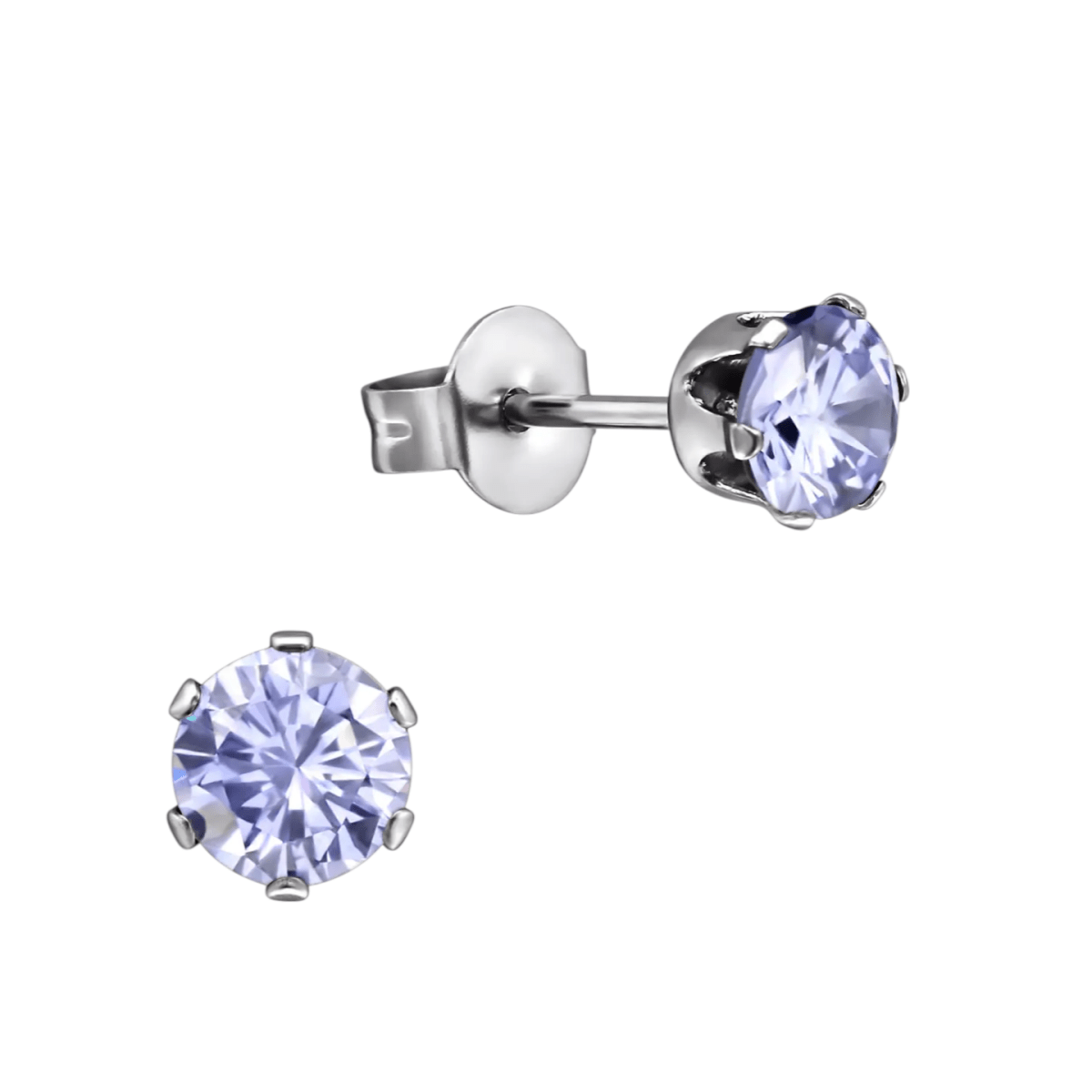 Zilverkleurige Zirkonia Oorbellen 5mm Lila - Aramat Jewels - Oorbellen - cadeautip