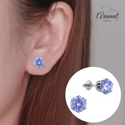 Zilverkleurige Zirkonia Oorbellen 8mm Lila - Aramat Jewels - Oorbellen - cadeautip