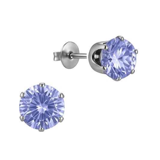 Zilverkleurige Zirkonia Oorbellen 8mm Lila - Aramat Jewels - Oorbellen - cadeautip