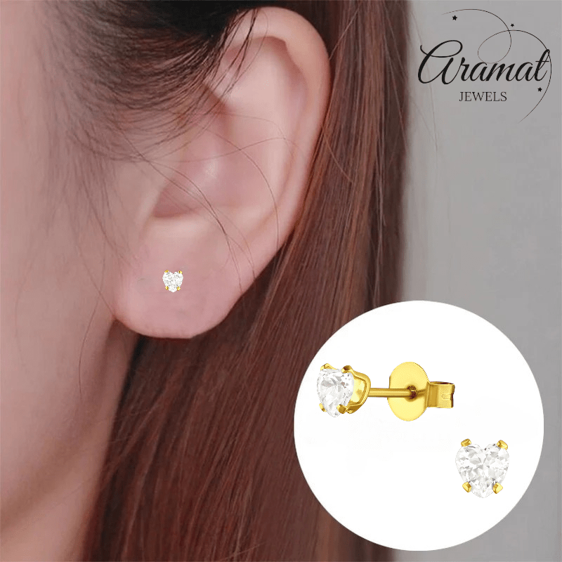Zirkonia Hart Oorbellen Goudkleur – 4mm - Aramat Jewels - Oorbellen - cadeautip