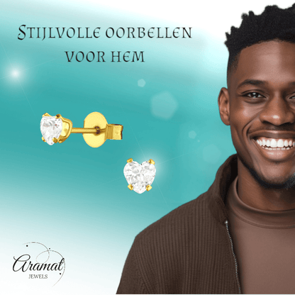 Zirkonia Hart Oorbellen Goudkleur – 4mm - Aramat Jewels - Oorbellen - cadeautip
