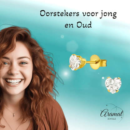 Zirkonia Hart Oorbellen Goudkleur – 5mm - Aramat Jewels - Oorbellen - cadeautip