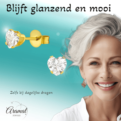 Zirkonia Hart Oorbellen Goudkleur – 5mm - Aramat Jewels - Oorbellen - cadeautip