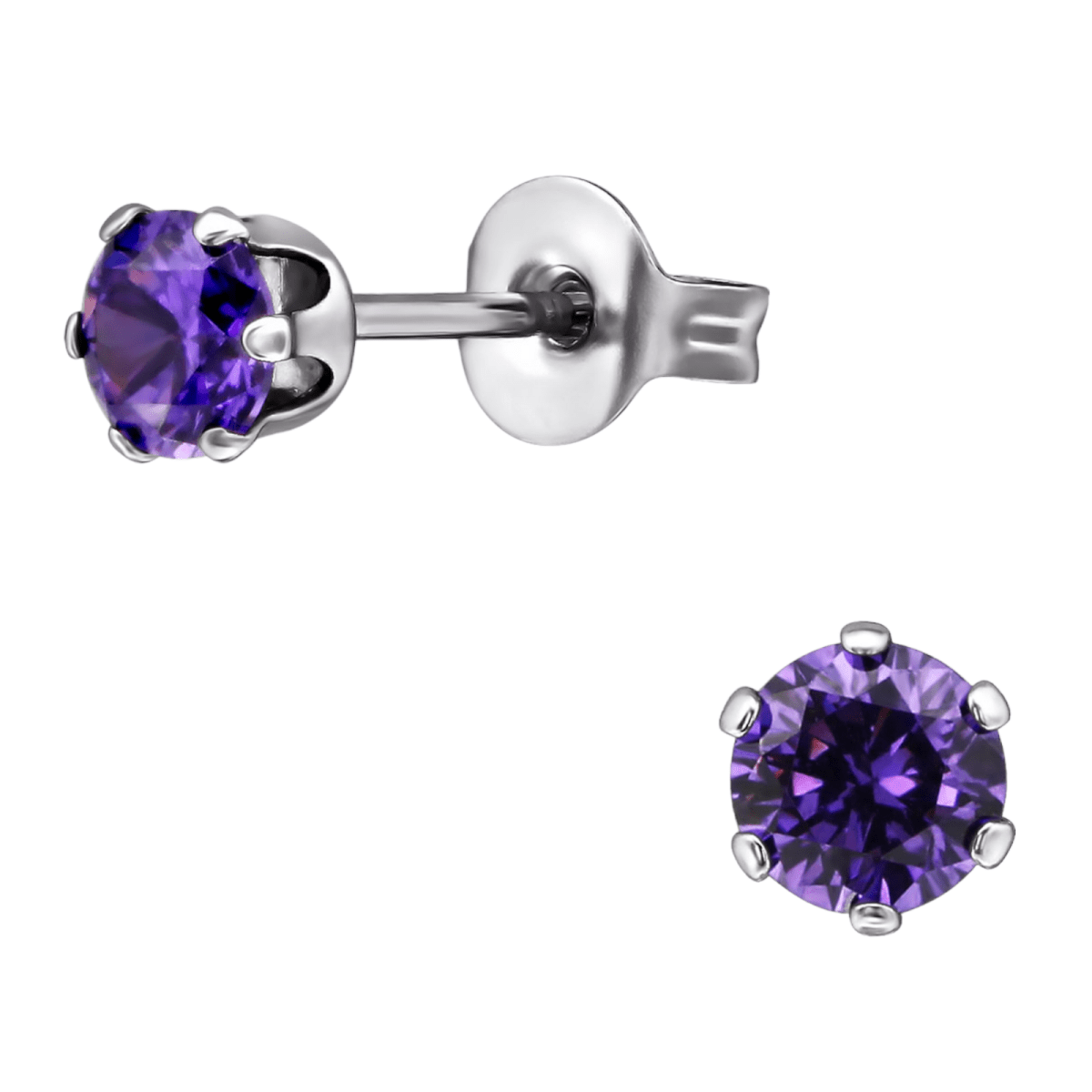 Zirkonia Oorbellen 4mm Paars RVS - Aramat Jewels - Oorbellen - cadeautip