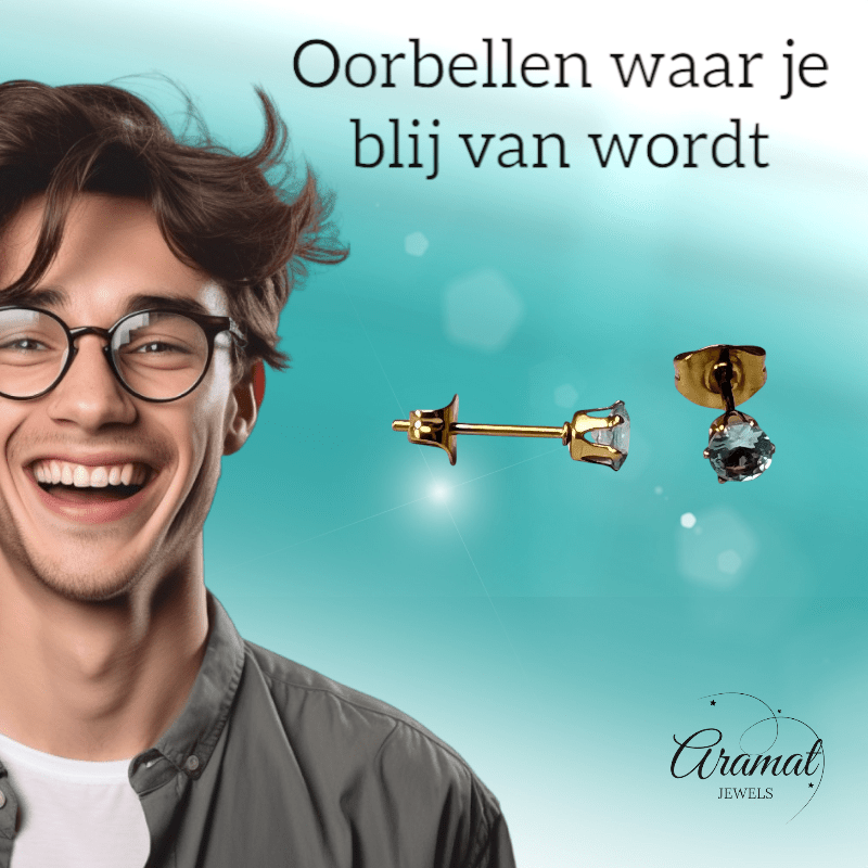 Zirkonia Oorbellen Lichtblauw – 4mm – RVS - Aramat Jewels - Oorbellen - cadeautip